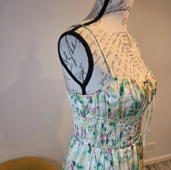 Astr Green/Yellow and Pink Floral Maxi Dress,Sapaguetri Straps, Size M. - Picture 9 of 14